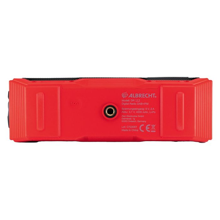 Albrecht DR 112 Radio Digital DAB+/UKW con Manivela, USB-C, Resistente al Agua IPX5, FM, Autonomía 10h, Negro/Rojo Albrecht DR 112 Radio Digital DAB+/UKW con Manivela, USB-C, Resistente al Agua IPX5, FM, Autonomía 10h, Negro/Rojo