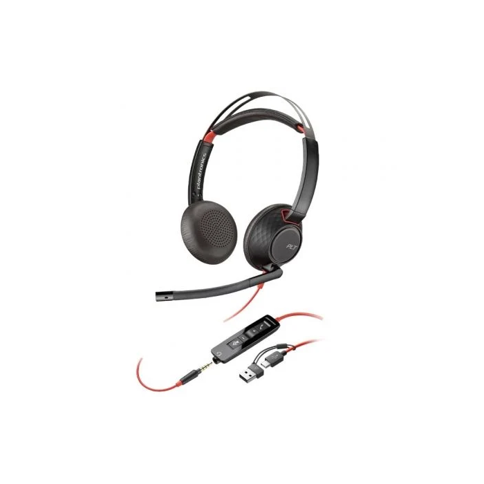 Poly Blackwire 5220 Auriculares con Micrófono USB-C + 3.5 mm + Adaptador USB-C/A Negros 8X231A6