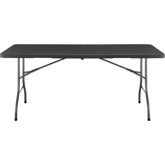 Mesa de Recepción Plegable para 8 Personas 180x74x73.5cm Negro Estructura Acero Tapa Polietileno Imitación Resina 2