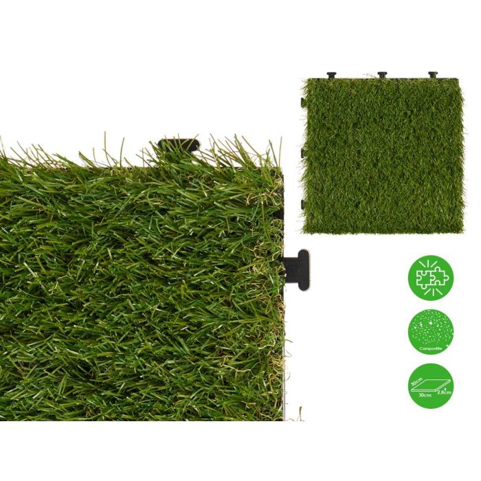 Ibergarden Baldosa Cesped Artificial 30x30 cm Plastico Verde (Set de 6) 3