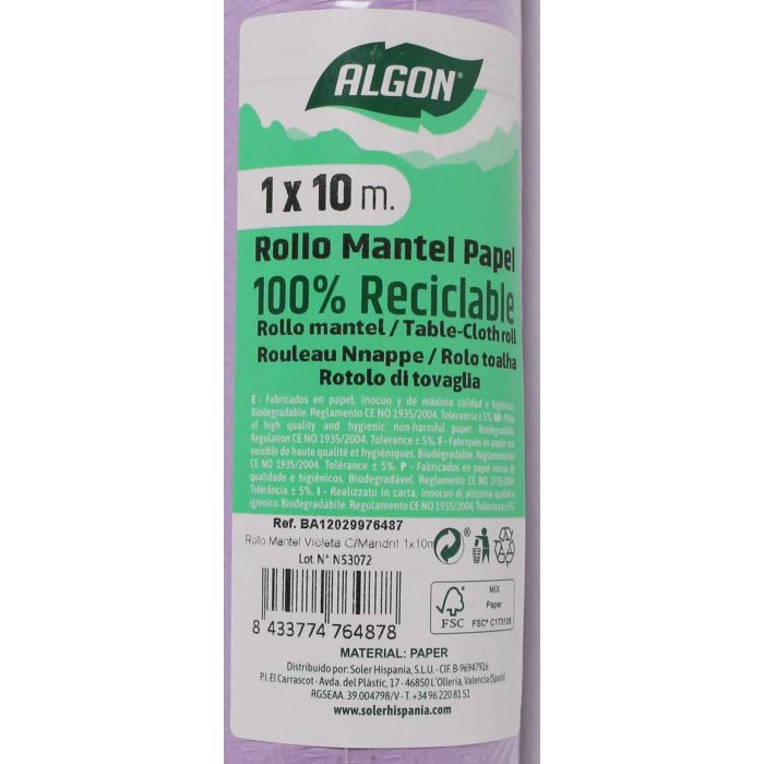 Rollo Mantel Violeta con Mandril 1x10 - Algon (12 Unidades) 5 Rollo Mantel Violeta con Mandril 1x10 - Algon (12 Unidades) 5