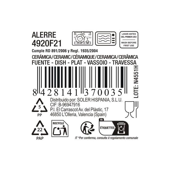 La Mediterranea Fuente Oval Alerre, Para Servir, 30.2 cm x 13.6 cm x 2.6 cm, Color Md (24 Unidades)