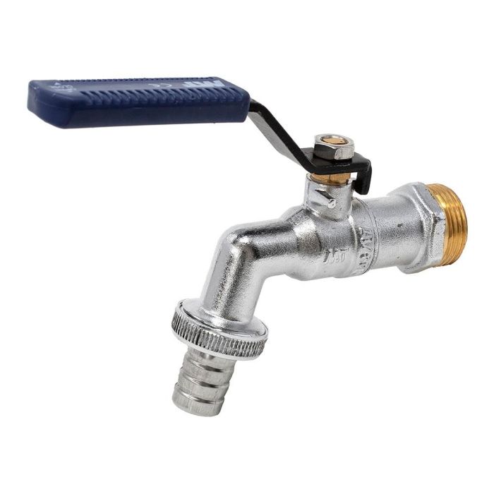 MT Grifo Esfera Jardín Export PN16 Racor Manguera Ø1/2 x 3/4 Pulg Latón Niquelado Cierre PTFE Antihielo Uso Agua Fría y Caliente