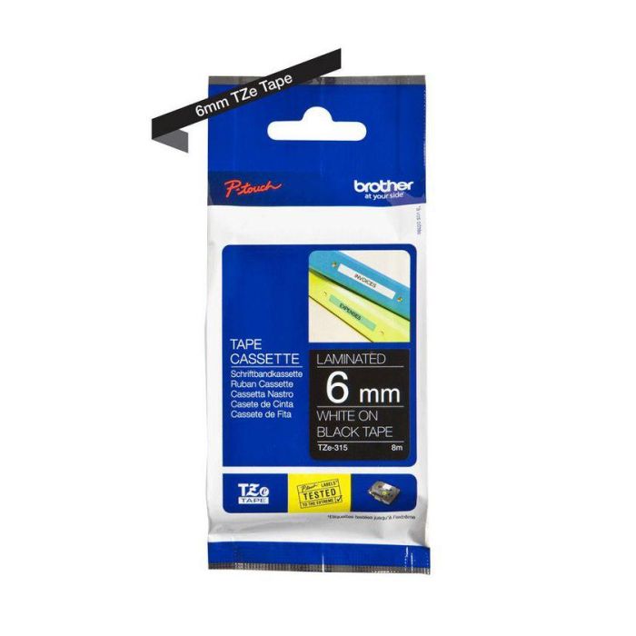 BROTHER Cinta laminada negro/ blanco 6mm 1 BROTHER Cinta laminada negro/ blanco 6mm 1