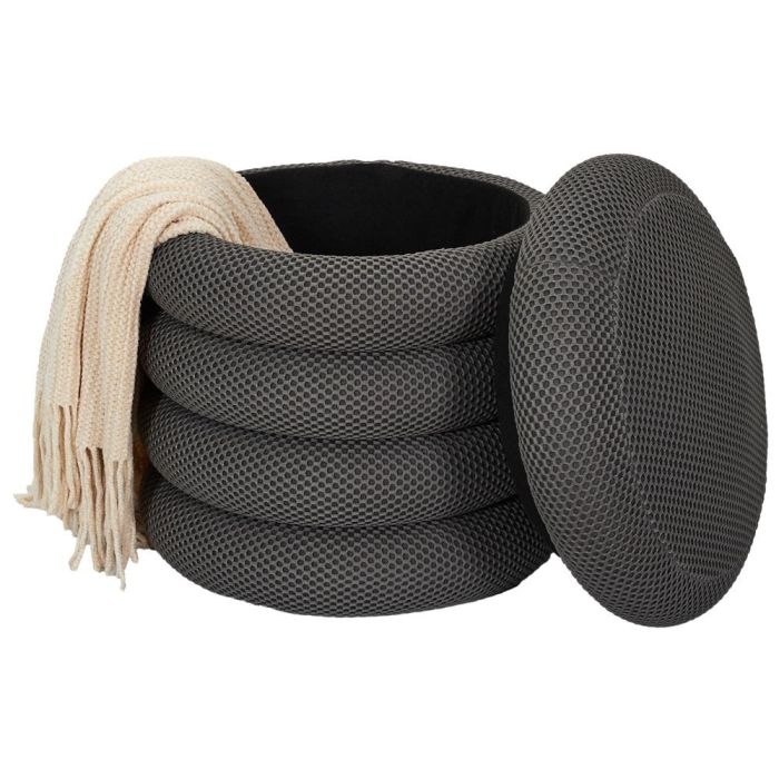 Home Deco Factory Puf Almacenaje Atom Gris - Contemporain, MDF y Poliéster, Soporta 110 kg, d.37 cm h.42 cm 3