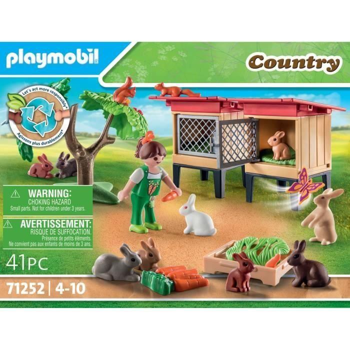 PlayMobil - 71252 - País, la granja - Niño con recinto y conejos 3