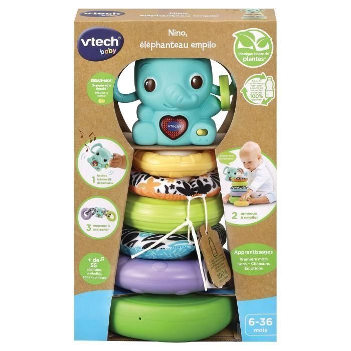 VTECH BABY Nino Baby Elephant Stacko 3 en 1: Torre de Apilamiento, Sonajero Electrónico y Juego de Montaje con Plástico de Origen Biológico Ecodiseñado 2 VTECH BABY Nino Baby Elephant Stacko 3 en 1: Torre de Apilamiento, Sonajero Electrónico y Juego de Montaje con Plástico de Origen Biológico Ecodiseñado 2