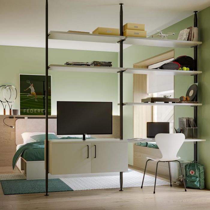 Emuca Kit de soportes para 3 estantes de madera y 1 módulo para la estructura Zero, Zamak, Pintado negro texturizado 2 Emuca Kit de soportes para 3 estantes de madera y 1 módulo para la estructura Zero, Zamak, Pintado negro texturizado 2