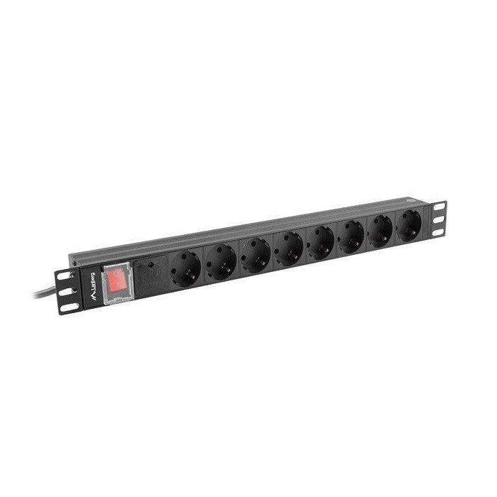 Lanberg PDU-08F-0200-BK Regleta Conmutada Monofásica 1U 8 Salidas AC 16A Negro