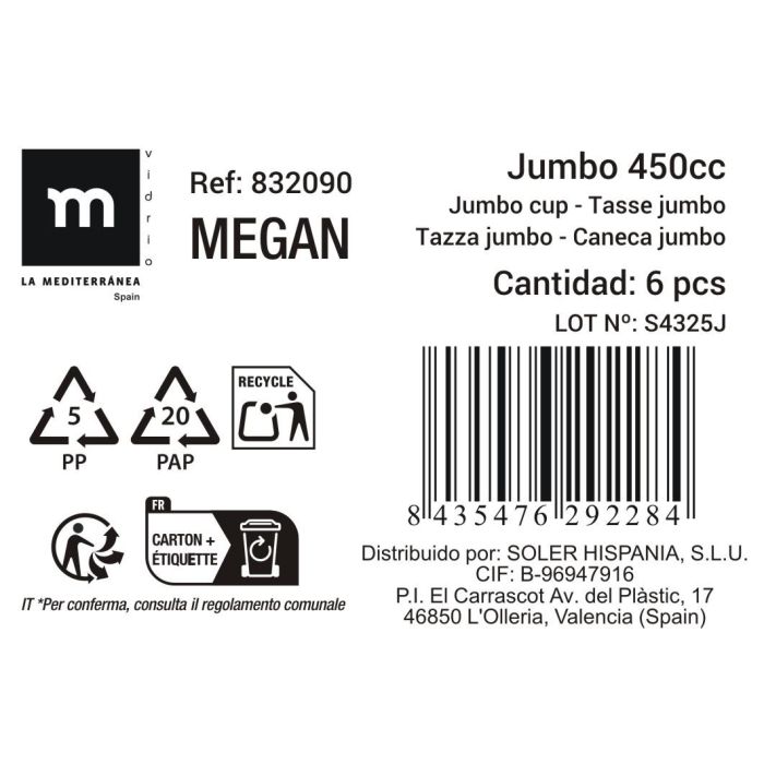 Prb Jumbo 450 ml 3 Dibujos Surtidos "Megan" M - La Mediterranea (36 Unidades) 1 Prb Jumbo 450 ml 3 Dibujos Surtidos "Megan" M - La Mediterranea (36 Unidades) 1