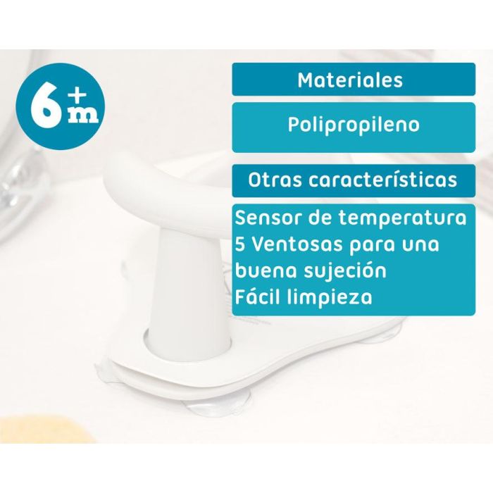 KioKids Asiento de Bañera Deluxe con detector de calor, acolchado, 5 ventosas para fijación segura, Blanco, bebés +12 meses 5