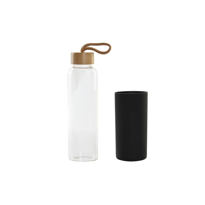 DKD Home Decor Botella Basicos Blanco Negro 6.6 x 23 x 6.6 cm (4 Unidades) Borosilicato Bambu 550ml 3