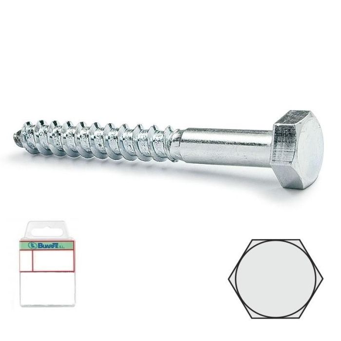 DUVER Din 571 Tornillo Rosca Madera Cabeza Hexagonal Acabado Cincado Diámetro 6mm Largo 30mm Blister