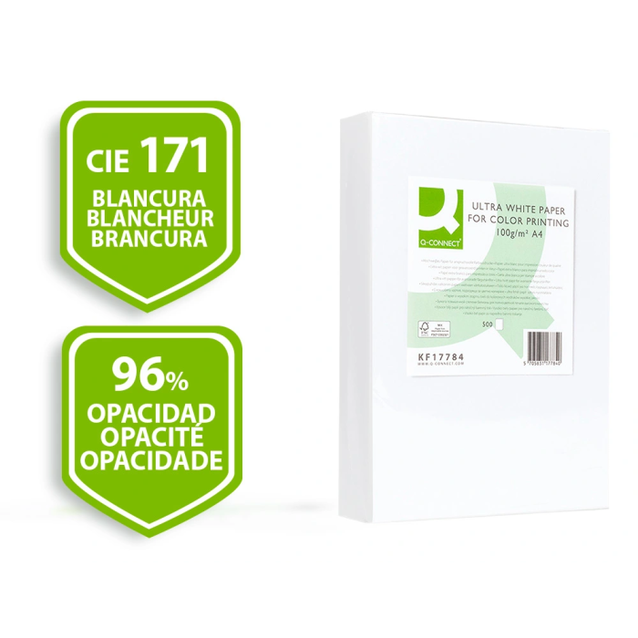 Q-connect Papel Fotocopiadora Ultra White Din A4 100 Gramos Paquete 500 Hojas 1