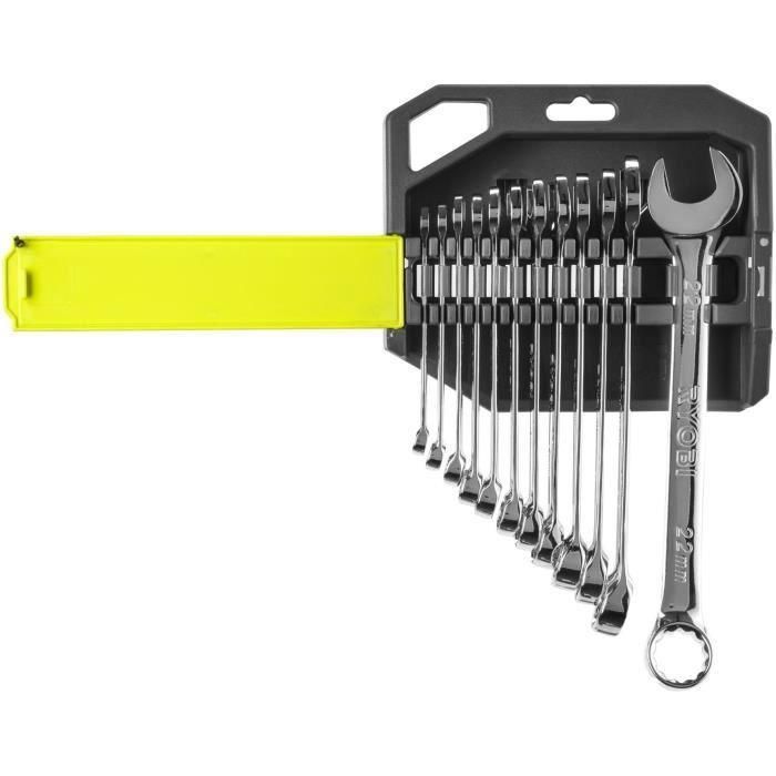 Juego de 12 llaves (8, 9, 10, 11, 12, 13, 14, 15, 16, 17, 19, 22 mm) - RYOBI - Ángulo de recuperación de 15° - Compatible con Ryobi LINK 5 Juego de 12 llaves (8, 9, 10, 11, 12, 13, 14, 15, 16, 17, 19, 22 mm) - RYOBI - Ángulo de recuperación de 15° - Compatible con Ryobi LINK 5
