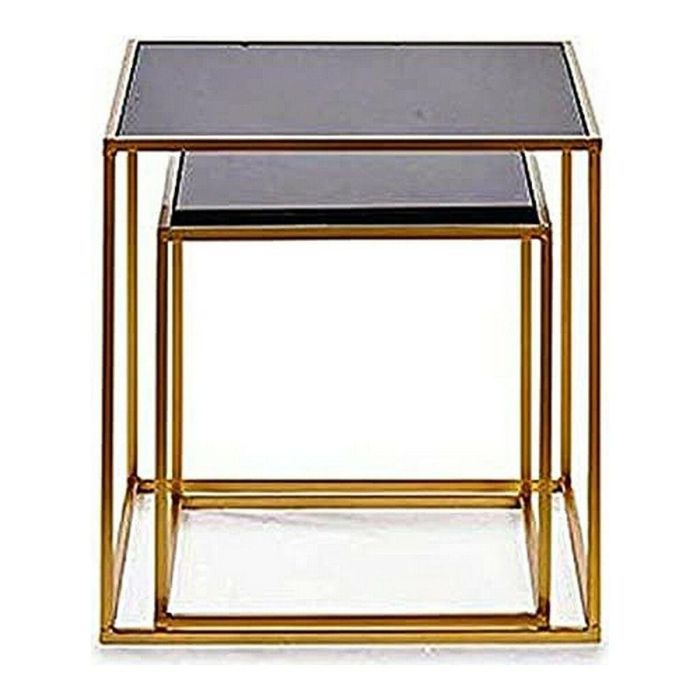 Set 2 Mesas Auxiliares de Metal en Forma de Cubo Giftdecor 50x50x50 cm - Negro/Oro Set 2 Mesas Auxiliares de Metal en Forma de Cubo Giftdecor 50x50x50 cm - Negro/Oro