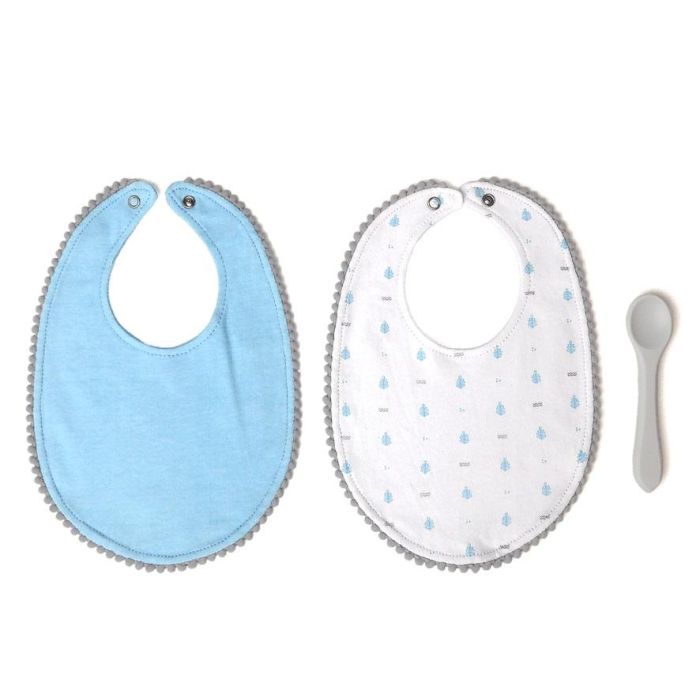 Set Azul De Dos Baberos Y Cuchara Azul 1 Set Azul De Dos Baberos Y Cuchara Azul 1