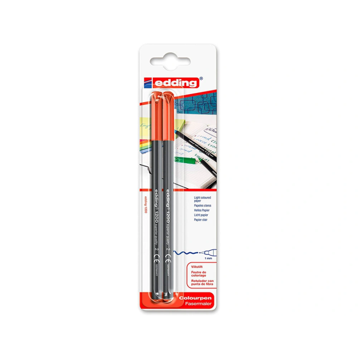 Edding Rotulador 1200 Punta Fibra Rojo, Punta Redonda 0.5 mm, Blister 2 Unidades 1