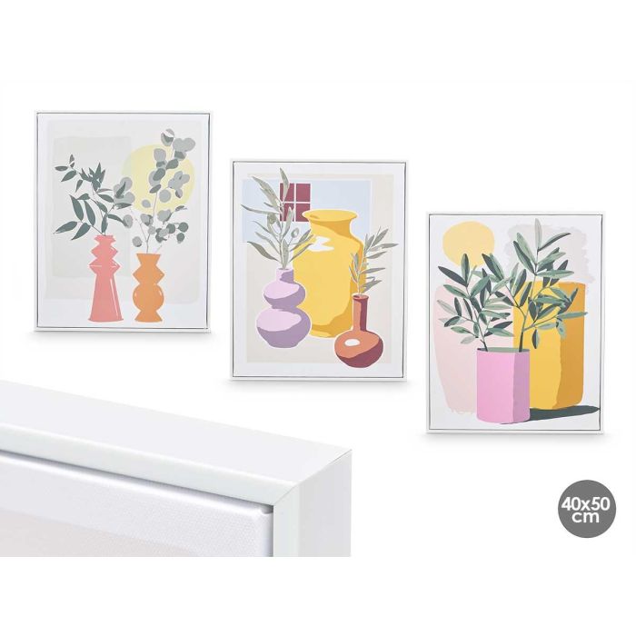 Cuadro Lienzo Marco Blanco Jarrones Colores Surtidos Giftdecor 40X50CM (3 Unidades) Cuadro Lienzo Marco Blanco Jarrones Colores Surtidos Giftdecor 40X50CM (3 Unidades)