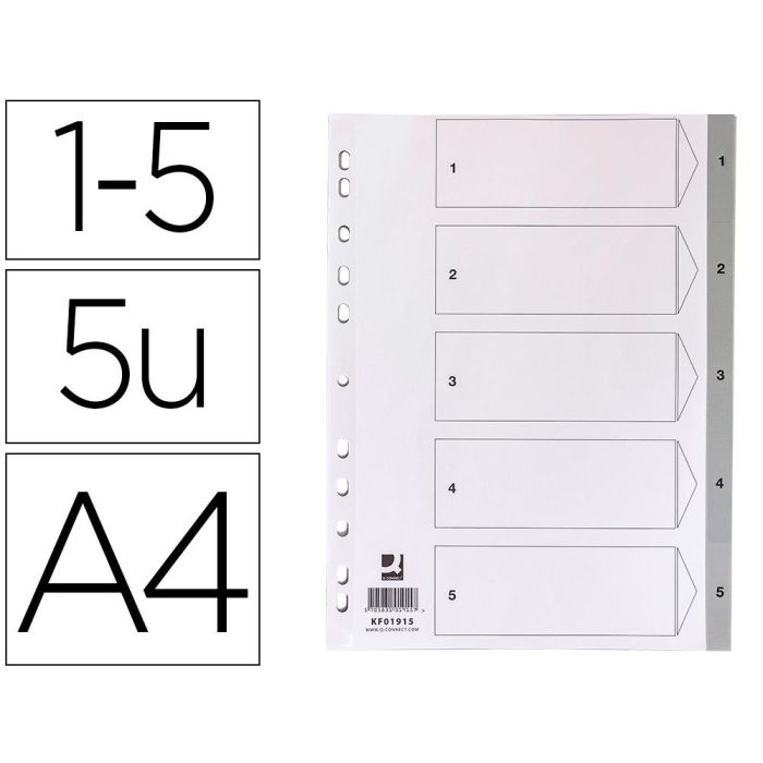 Separador Numerico Q-Connect Plastico 1-5 Juego De 5 Separadores Din A4 Multitaladro