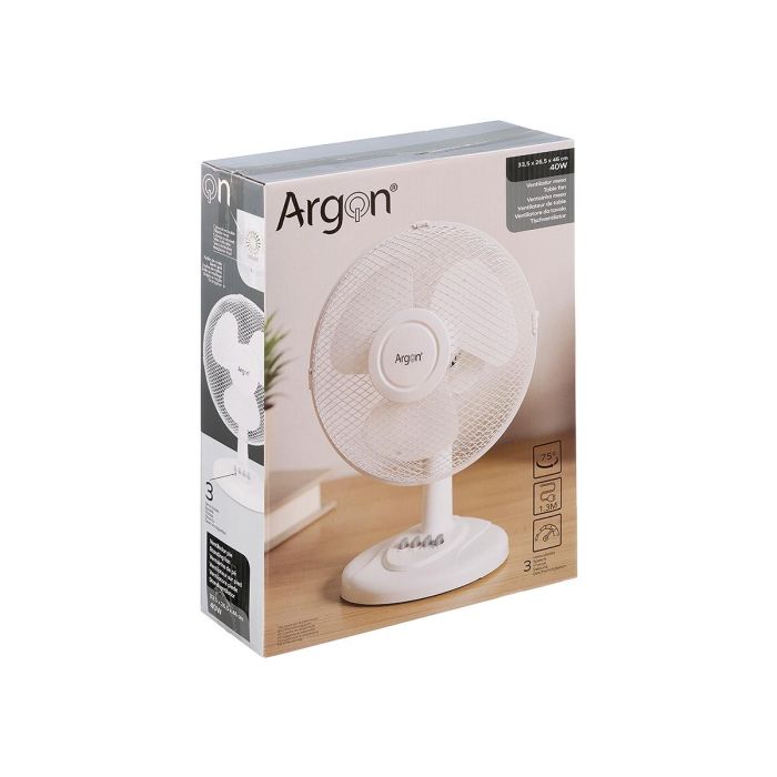 Argon Ventilador de Mesa 40W, 3 Velocidades + Giro 75° + Oscilación, 27x51x33.5 cm, Blanco 2