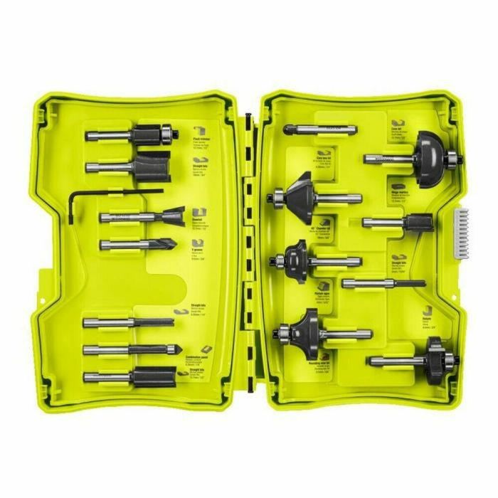 Ryobi RAKRBS15 Caja de 15 Fresas Variadas para Router con Vástago de 6 mm