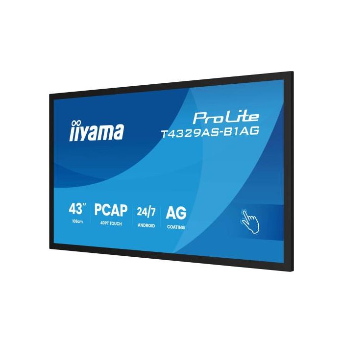 Monitor Iiyama 43" All-In-One Pcap Interactive/ Android 14 Os/ 3840 X 2160/ 450Cd/M² With Touch/ Hdmi X2 + Usb-C/Rs-232C X1/ Wifi 5 - 2.4G / 5G/ Ram: 4Gb, Rom: 32Gb/ Touch Through-Glass (T4329As-B1Ag) 7
