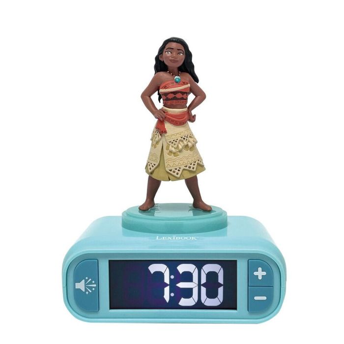 Lexibook Reloj Despertador Luz Nocturna 3D Vaiana Moana Disney con Pantalla LCD Retroiluminada
