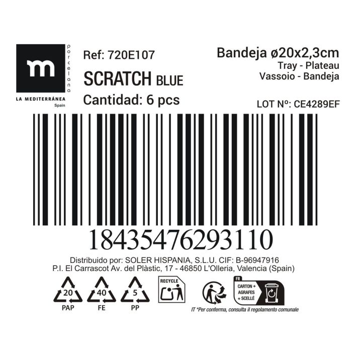 Bandeja Redonda Scratch Blue 20 cm - Inde (18 Unidades) 2 Bandeja Redonda Scratch Blue 20 cm - Inde (18 Unidades) 2