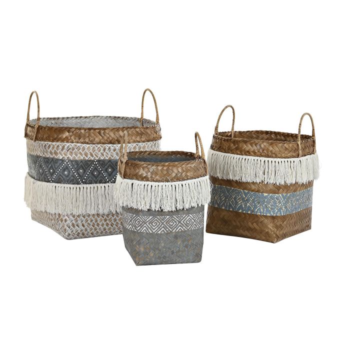 DKD Home Decor Cesta Balines Decorativa Almacenaje de Bambú y Algodón, Set de 3 Piezas, Gris, Blanco y Natural, 49x49x57 cm 3