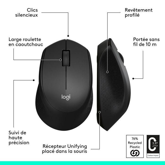 Logitech M330 Silent Plus Ratón Óptico Inalámbrico Silencioso, 1000 dpi, USB 2.4GHz, Ergonómico, 24 Meses Batería, Negro 20
