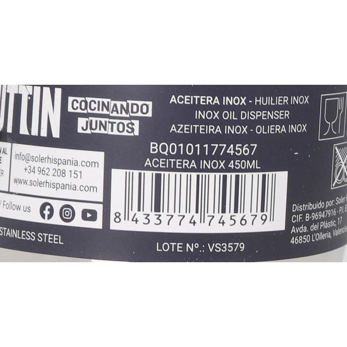Aceitera de acero inoxidable Quttin 450 ml (12 Unidades) 4 Aceitera de acero inoxidable Quttin 450 ml (12 Unidades) 4