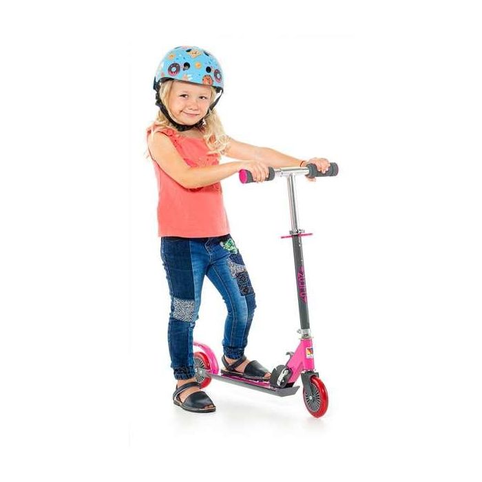 Patinete 2 ruedas plegable rosa. altura con dos posicones 72-77 cm soporta 50 kg 3