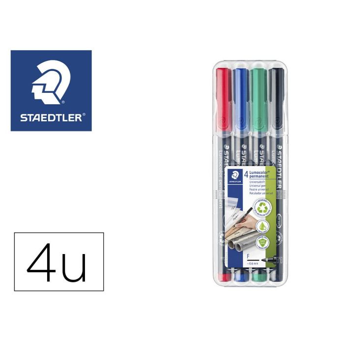 Rotulador Staedtler Lumocolor Retroproyeccion Punta De Fibra Permanente 318 Wp Estuche 4 Colores Punta Fina