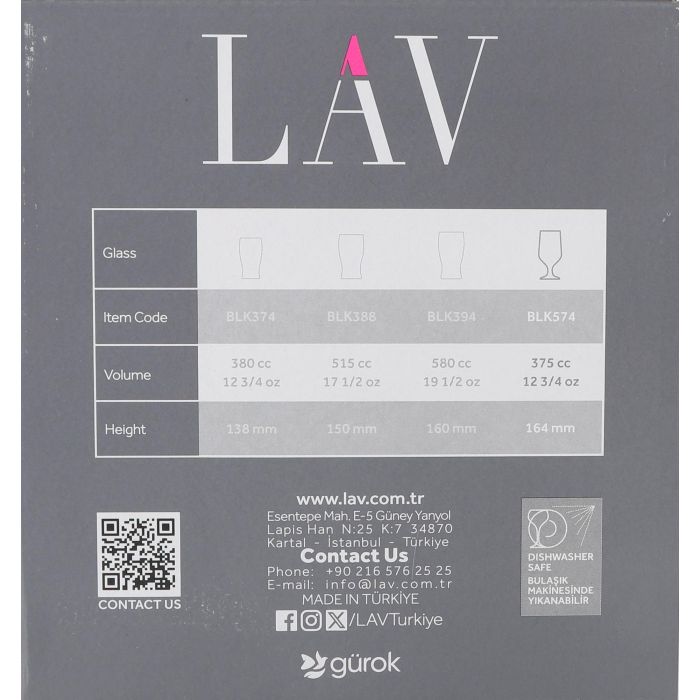 Lav Set 6 Copas Cerveza 375 cc Ø7x17 cm (4 Cajas) 2