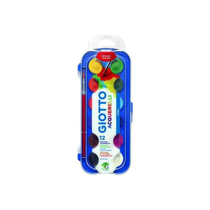 Giotto Acuarelas en pastillas 30 mm con pincel, colores surtidos, estuche 12 unidades