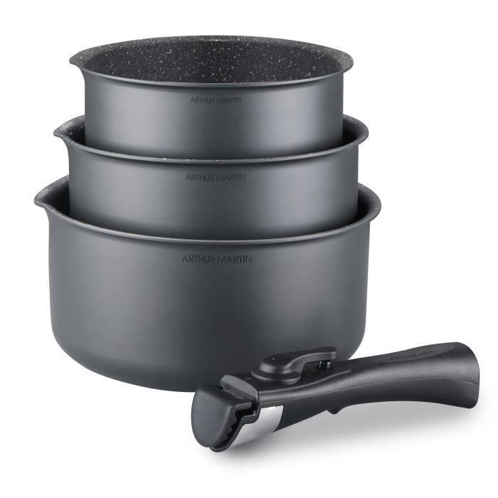 Arthur Martin AM777GM Batería de cocina Conjunto de 3 sartenes - Matt Gray 16-18-20 cm + 1 Manija extraíble: todas las luces, incluida la inducción 1 Arthur Martin AM777GM Batería de cocina Conjunto de 3 sartenes - Matt Gray 16-18-20 cm + 1 Manija extraíble: todas las luces, incluida la inducción 1