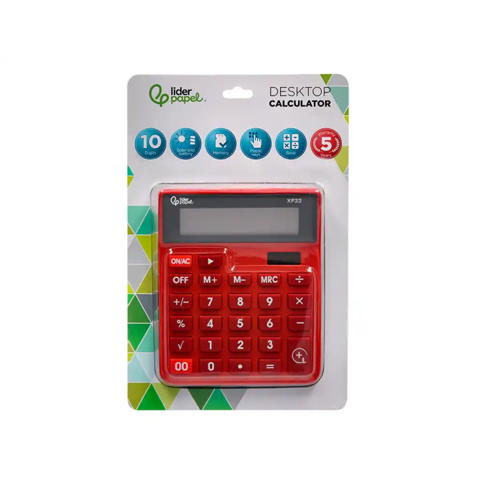 Liderpapel xf22 Calculadora Sobremesa 10 Dígitos Solar y Pilas Color Rojo 127x105x24 mm 1