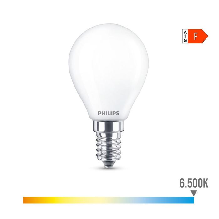 Bombilla esferica led e14 4,3 W 470lm 6500k luz fria ø4,5x8,2cm philips