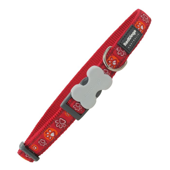 Red Dingo Collar Perro Paw Impression Rojo Ajustable Nylon 12mm x 20-32cm Fuerte Duradero Cómodo Hebilla Acero Inoxidable