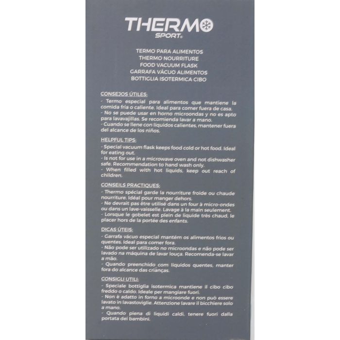 Thermosport Termo Comida de Acero para Alimentos, Capacidad 450 ml, Disponible en Varios Colores, Medidas: 9 cm x 9 cm x 17,2 cm (8 Unidades) 4