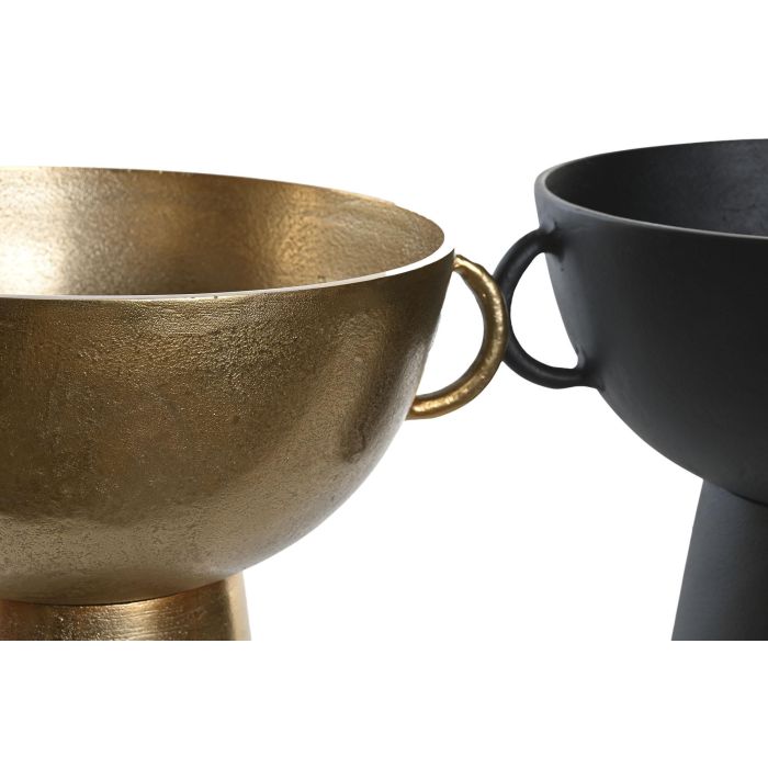 DKD Home Decor Jarron Moderno Decorativo de Aluminio Negro y Dorado con Asa. 2 Unidades, 28x26x34 cm