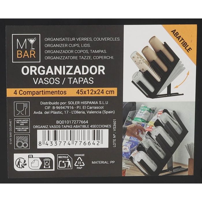 Organizador de Vasos y Tapas Abatible 4 Secciones My Bar (6 Unidades) 10 Organizador de Vasos y Tapas Abatible 4 Secciones My Bar (6 Unidades) 10