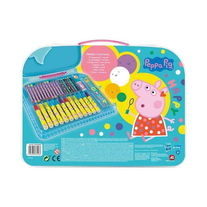 Maletín de actividades artísiticas peppa pig con 12 crayones, 12 rotuladores, 6 lápices de colores, regla, lápiz, borrador y sacapuntas. 32x25x2 cm 2 Maletín de actividades artísiticas peppa pig con 12 crayones, 12 rotuladores, 6 lápices de colores, regla, lápiz, borrador y sacapuntas. 32x25x2 cm 2
