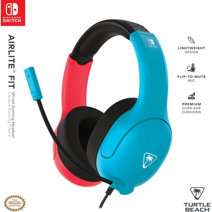 Turtle Beach TBS-8002-25 Auriculares con cable para juegos Airlite Fit con licencia oficial Nintendo Switch, azul neón y rojo 2