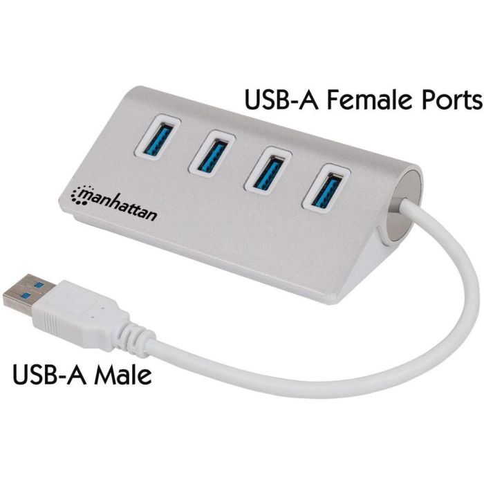 MANHATTAN Hub USB 3.0 SuperSpeed 4 Puertos USB 3.2 Gen 1 Tipo-A Aluminio Blanco 5000 Mbit/s Plug & Play