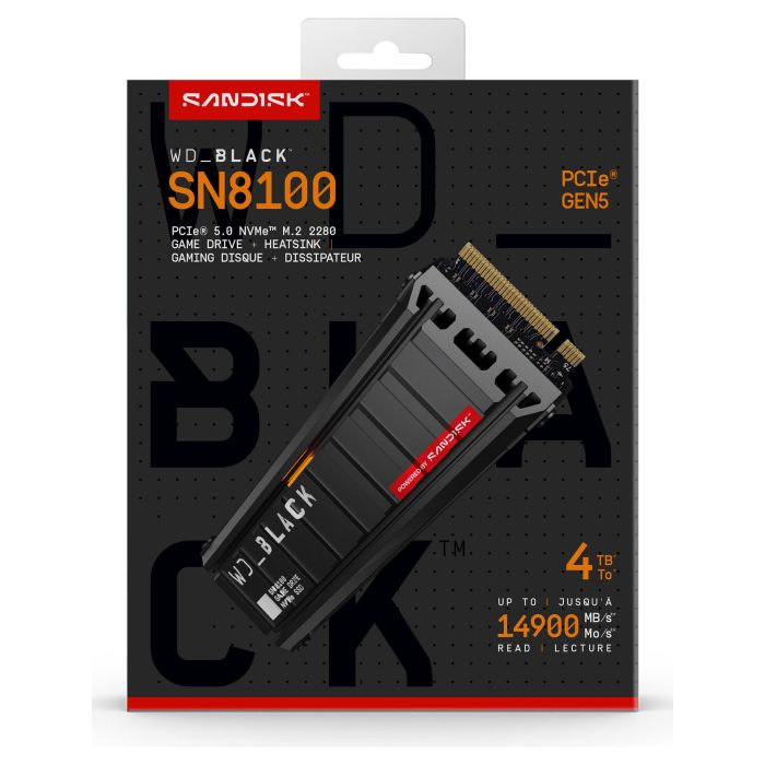 WD WD_BLACK SN8100 NVMe SSD 4TB M.2 2280 PCIe 5.0 con Disipador - Hasta 14900 MB/s - TLC 3D NAND 4 WD WD_BLACK SN8100 NVMe SSD 4TB M.2 2280 PCIe 5.0 con Disipador - Hasta 14900 MB/s - TLC 3D NAND 4