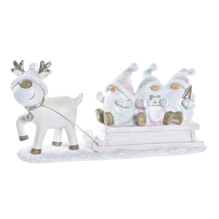 DKD Home Decor Figura Decoración Navidad Trineo Fantasía Resina Rosa Blanco Verde 7x11.5x23 cm