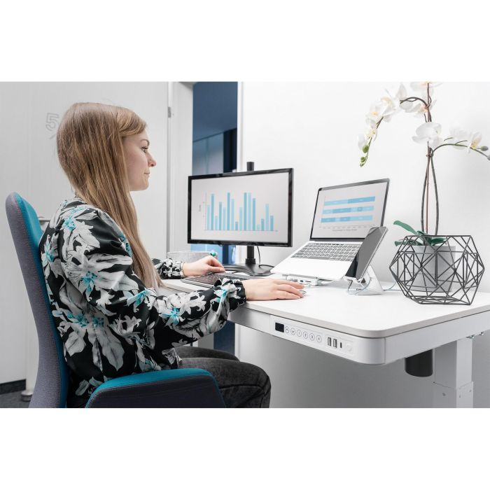 Schreibtisch elektrisch höhenverstellbar mit Schublade und USB-Ladestation 1200x600x120mm 50KG DIGITUS White 1 Schreibtisch elektrisch höhenverstellbar mit Schublade und USB-Ladestation 1200x600x120mm 50KG DIGITUS White 1