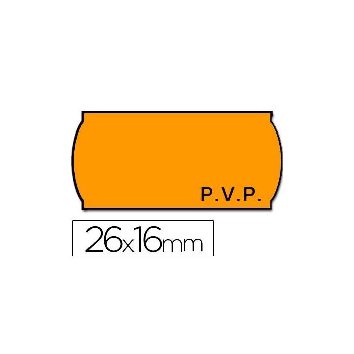 Etiquetas Meto Onduladas 26x16 mm Pvp Adh.2 Fluor Naranja Rollo 1200 Etiquetas